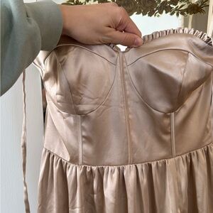 Strapless Satin Bustier Dress in Champagne
